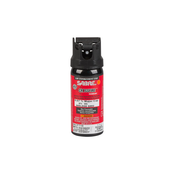 SABRE 5.0 0.67% MC 1.5 oz Crossfire Stream (MK-3), 45 mL Pepper Spray with Flip Top Safety, Duty Belt Canisters